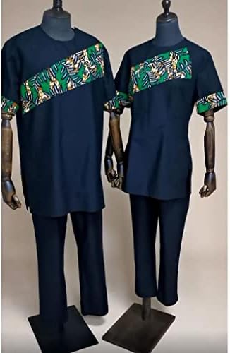 Африканска облека за тренерки сет печатена кошула со краток ракав и панталони Обични тенок памук Дашики облеки за двојка