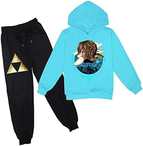Benlp Maxvivo Kids Boys 2 парчиња облека за џемпери-Облека за легенда на Zelda Graphic Loose Hooded Tops+џемпери за девојчиња