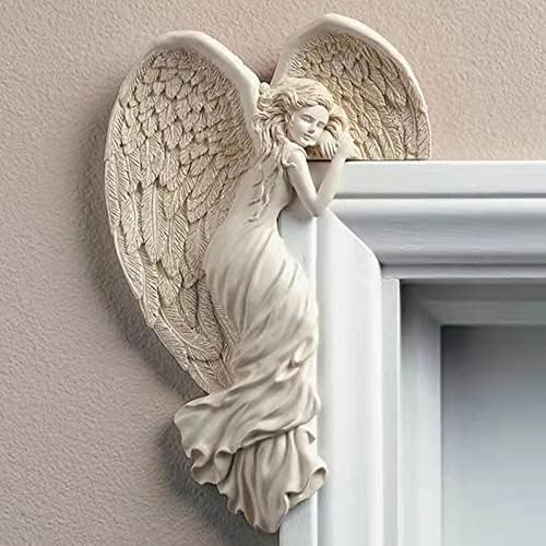 Рамка на вратата, скулптура на крило, декорација на рамка со ангел, декор на wallидови од ангел, ангел во вашиот агол, смола ангел фигура домашна уметност wallидна декор?