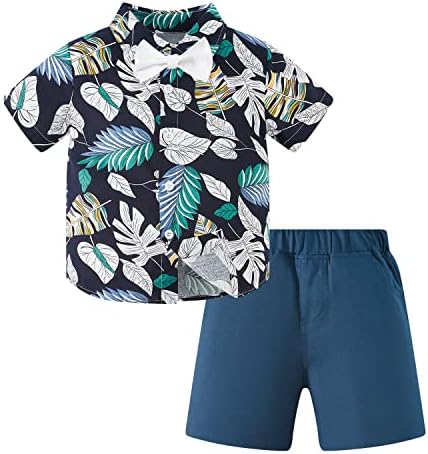 Yruiz Toddler Boy Hawaiian Outfit Постави бебе лето цветна кошула со лак-вратоврска+кратки панталони