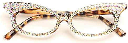 Mincl Bling Rhinestone Cat Eye Eye Reading Очила за жени дијамантски дами овални очила за блокирање на сина светлина