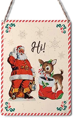 Смешно Здраво Дедо Мраз и ирваси знаци wallидни украси од дрво Плакета Божиќно дрвена висечка знак декорација за домашна врата 8 x 10