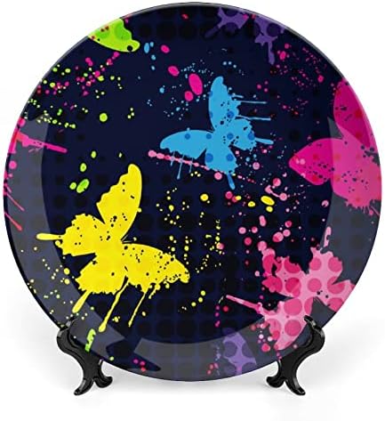Апстрактни пеперутки образец керамички украсни плочи со штанд коска Кина виси украси десертни плочи