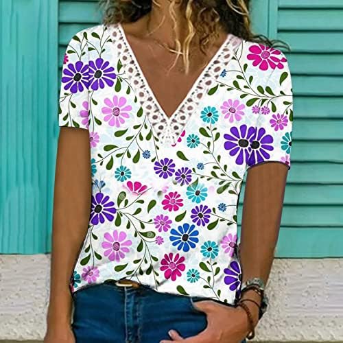Женска надворешна облека со долги кратки ракави чипка памук длабоко V вратот цветни графички салон маички за дами K6