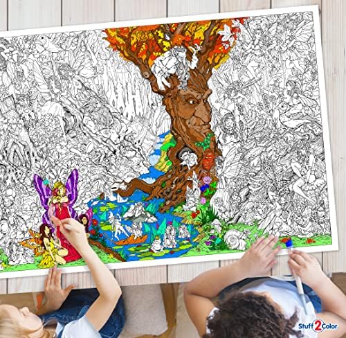 Под дрвјата - супер детален постери за боење на гигант за деца и возрасни - вклучува ригидна цевка за еднократно користење - 32,5 x 22 инчи