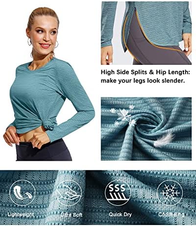 G4free жени со долги ракави УВ кошули Брза сув влага за плаќање кошули за пешачење за тренингот за жени
