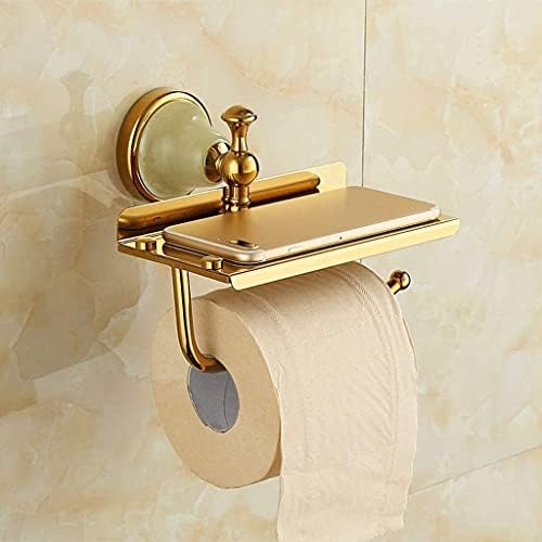 Држач за тоалетна хартија од Excei со телефонска полица, додатоци за бања, монтирано за складирање на ткиво, монтиран, четкано злато