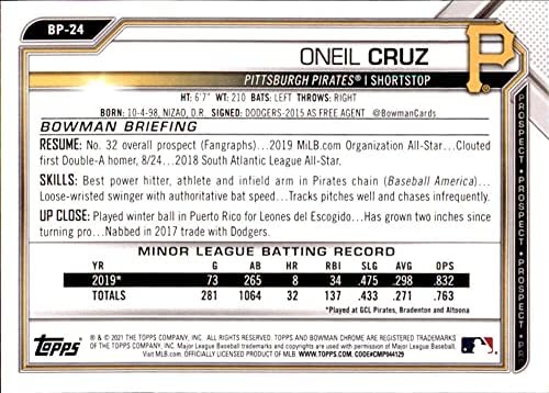 2021 Проспекти на Bowman BP-24 Oneil Cruz Pittsburgh Pirates Baseball NM-MT