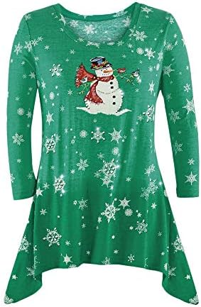 Уништуваат женски Божиќни кошули со снегулки за снегулки, сјајни неправилни основни пуловер девојки тунични блузи врвови зелени