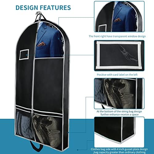 Боби лис 65 Торба за костуми со јасен прозорец, слотови за визит -картички и организатор на мрежа, торба за облека за складирање на гардероба или патување.
