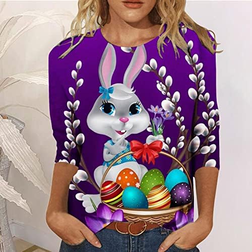 Yangqigy женски Велигденски кошули Симпатични печатени врвови со долги ракави маички 3/4 ракави кошула