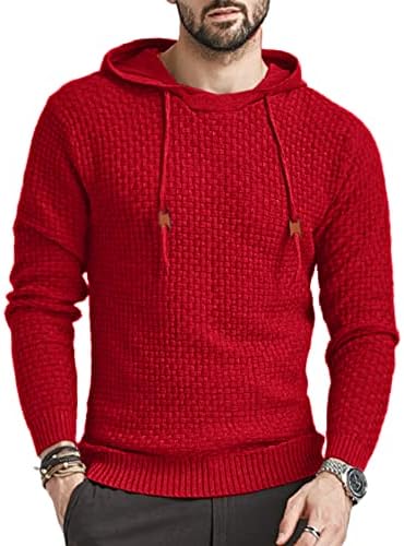 Бабиобоа Машки обични дуксери плетени дуксери за џемпери со долги ракави солиден џемпер со цврста качулка мода влечење пуловер