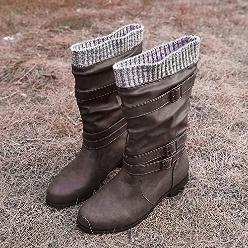 Womenените чизми за зимска тока каиш бурни потпетици се лизгаат на гроздобер дами чевли за обувки
