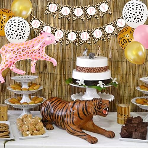 Леопард Роденден Банер Розова Сафари Гепард Партија Декорација Животински Балон Џунгла Тропска Шума Партија Материјали
