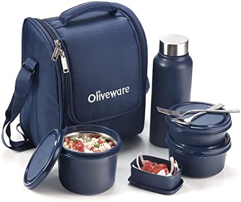 SOPL - Oliveware Teso Pro Кутија За Ручек | 3 Контејнери Од Нерѓосувачки Челик | Пластична Кутија За Кисела Краставица | Челична Лажица