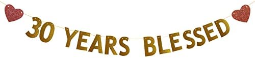 Betteryanzi Злато 30 Години Благословен Банер, Пред-нанижани, 30-ти Роденден/Свадба Годишнината Декорации Материјали, Злато Сјајот Хартија Венци