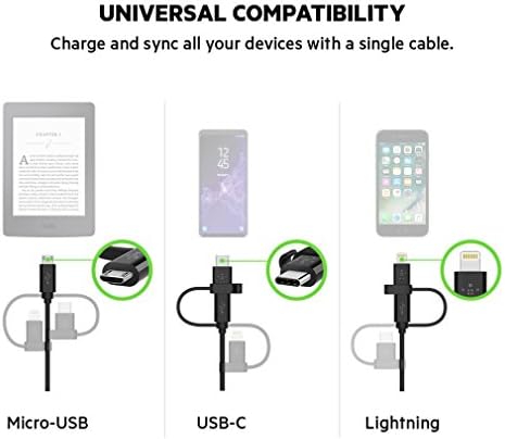 Белкин 3-во-1 Универзален USB Кабел-USB-C Кабел, Молња Кабел, Микро-USB Кабел За Полнење - Apple Кабел За Полнење - Belkin Поттик