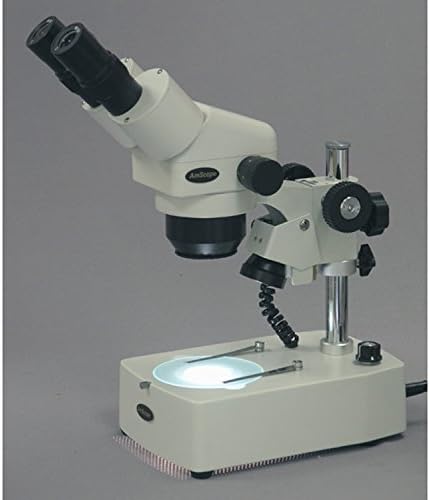 Amscope SH-2BZ Професионален Бинокуларен Стерео Зум Микроскоп, WF5x, WF10x И WF20x Окулари, 5x-80X Зголемување, 1x-4X Зум Цел, Горно И Долно Халогено
