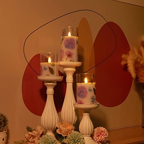 Хиндур запалени свеќи со далечински, Hydrangea тематски предводени свеќи, треперење реални батерии управувани со стакло без запалени свеќи