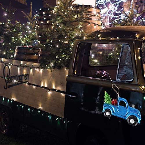 Keseoo Cristma Truck Орнамент стаклен пикап камион со украс на новогодишна елка што виси празнични украси за гроздобер куќа за домашни