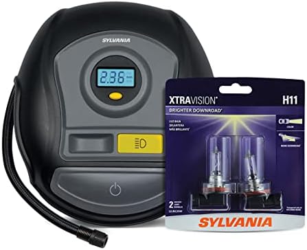 Силванија - H11 Xtravision автомобилски светилки и плус преносен инфлатор на гуми - пакет