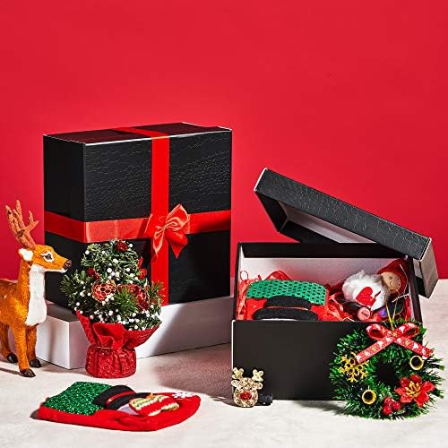 JCXPACK 12pcs 8 x 8 x 4 инчи Елегантни Црни Кутии За Подароци, Крути Кутии За Подароци Со Капаци, Црна Сегашна Кутија за Пакување Со