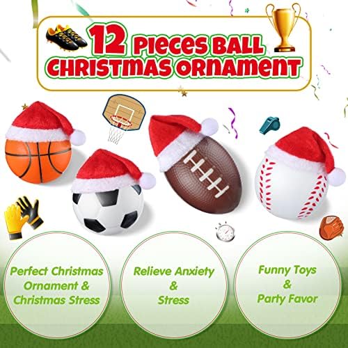 Hydren 12 PCS спортски топки Божиќни украси со 12 отстранливи Дедо Мраз за украси за новогодишни елки за домашни украси Божиќни подароци