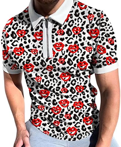 Машки Поло кошули од четвртина-зипер-јака јака јаки маички врвови случајни кратки ракави тенок вклопуваат основни блузи за мешавина од памук за голф памук