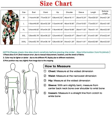 2 парчиња облека Облеки за мажи плус големина мода хавајска кошула и кратки комплети 3Д печатени обични мускулни маици костуми