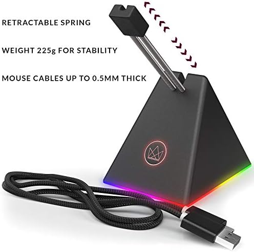 Нераниран кингс Глунче за глувче - држач за кабел за глувци со глувци - држач за кабел за глувче со 4 LED режими во боја & RGB осветлување - држач за гејминг на глувчето со