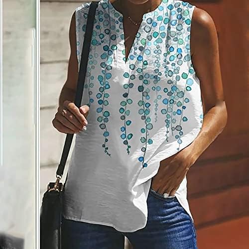 Есен лето, жени без ракави мека удобна облека трендовски v врат графички салон лабава маичка за блуза за дами sp