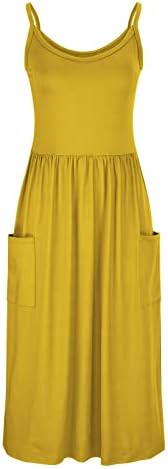 HCJKDU плус фустани со големина за жени шпагети ленти без ракави лесен лабав лабав летен одмор макси фустан со џебови