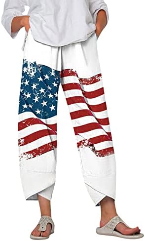 Ден на женска независност Обичен дно крст памучни постелнини панталони летни џебови еластични тренинзи за половината спортови џемпери