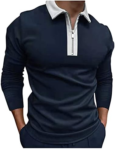 Zddo Zipper Polo кошули за мажи, маички со долги ракави со пад на мускулите, патент на вратот, деловно работење на врвови за