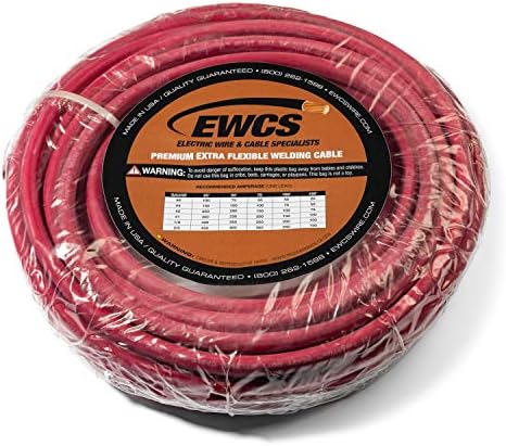 EWCS 1/0 мерач Премиум Дополнителен флексибилен кабел за заварување 600 волти - црвен - 15 стапки - направен во САД