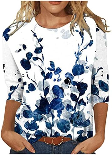 3/4 кошули со ракави жени обични летни врвови трендовски фустани блузи 2023 есен мода симпатична маичка екипа на вратот на вратот пуловер
