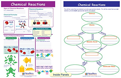 Хемиски реакции упатства за визуелно учење, поставени/5-4-панели, 11 x 17 ламинирани водичи, графички преглед на целосна боја, активности
