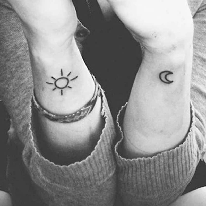 5 листови водоотпорна налепница за привремена тетоважа мало сонце и месечина на прстот уво зглоб на вратот Тетото Тато лажни тетоважи