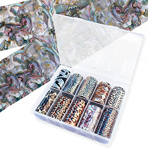 Трансфер на фолија за нокти, Danneasy 10 листови налепници за печатење на леопард, ленти за нокти, холографски нокти обвивки starвездички