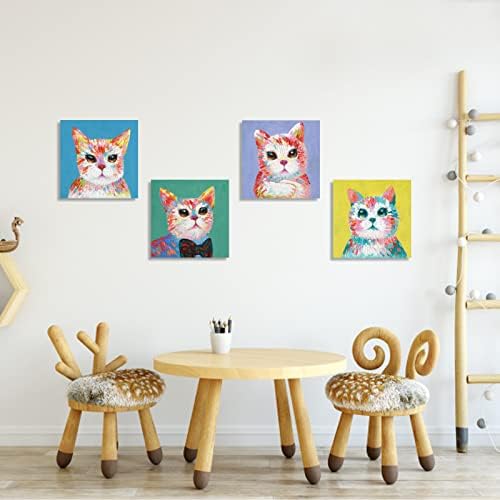 Шарена wallидна уметност мачка платно смешни амални отпечатоци уметнички дела мачки слики wallид декор симпатична мачка слики детска