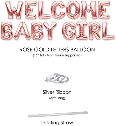 Забава засекогаш Добредојде БЕБЕ ДЕВОЈКА Балони Банер Роза Злато Бебе Туш Партија Украси Знак