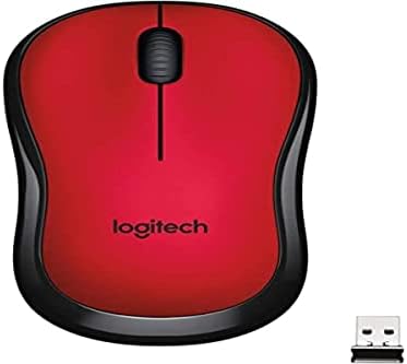 Logitech M220 безжичен глушец, тивки копчиња, 2,4 GHz со USB мини приемник, 1000 DPI оптички следење, 18 месечно траење на батеријата, двосмислено компјутер/Mac/лаптоп - црвена