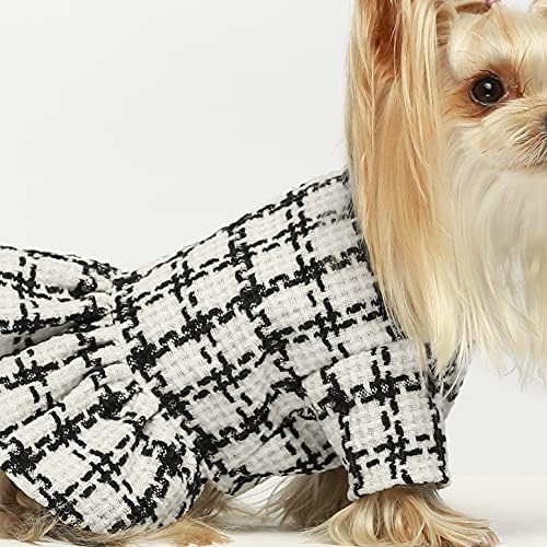 FitWarm Vintage Plaid Dog Fasses Thermal Doggie Sweatshirt миленичиња зимска облека кученце девојче едно парче здолниште за дишење кучешки фустан мачки облека облека облека црна бела мала