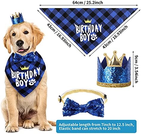 Слики за роденденска забава на кучиња SELEMOY, кучиња роденденска шал бандана шамија со симпатична вратоврска за кучиња, знаме, балони