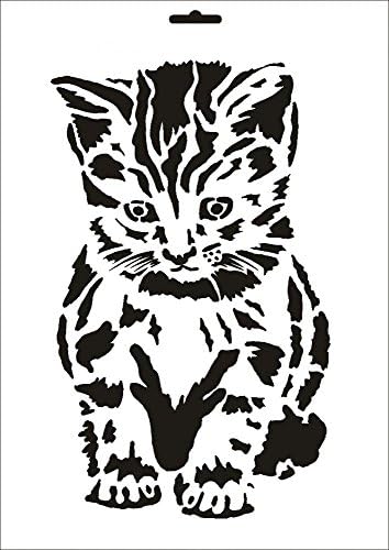 НАШИОТ Дизајн W-044 Мачка Текстил - / Wallstencil Големина А5
