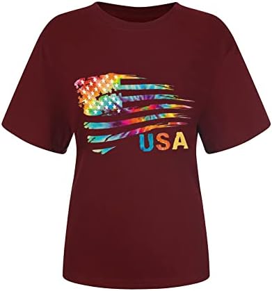 Блуза со кратки Ракави За Жени Летен Есенски Екипаж Графички Подарок За Знаме На САД Каваи Смешни Врвни Маици Девојки 2023 9С