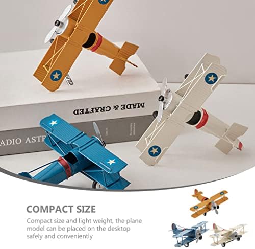 Хомфу Гроздобер Авион Орнамент 3 парчиња метален авион модел Деца летачки играчки едриличарски биплан декорација за полици за книги