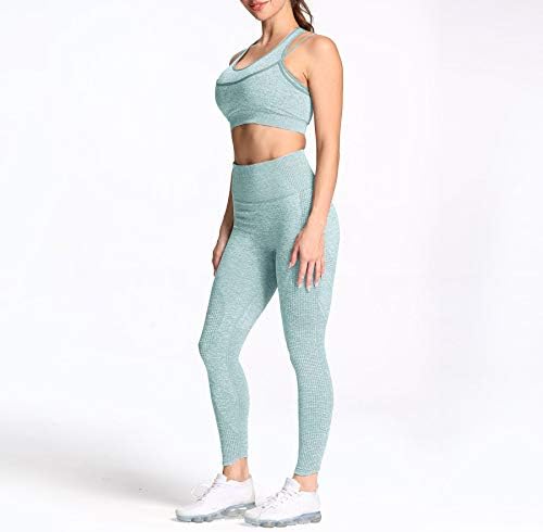 Облека за јога на Aoxjox за жени Беспрекорни 2 парчиња витална вежба за вежбање со високи половини со долги ракави на врвот на земјоделски култури