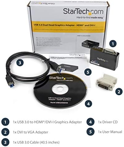 StarTech.com USB 3.0 До HDMI / DVI Адаптер - 2048x1152-Надворешно Видео &засилувач; Графичка Картичка - Двоен Монитор Дисплеј Адаптер Кабел-Поддржува mac &засилувач; Windows