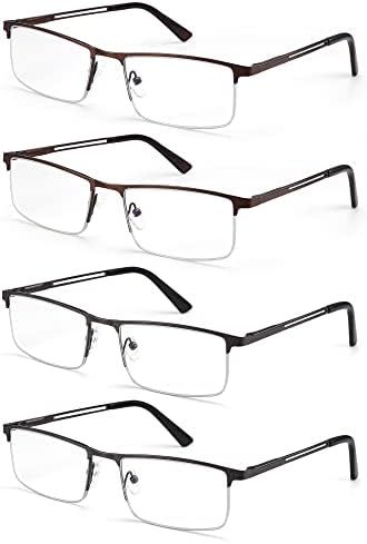 4 пакувања за читање очила за мажи, лесен метален правоаголник, читатели на сина светлина за мажи